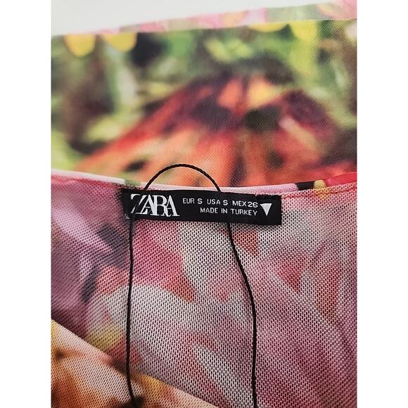 ZARA Bloggers Fave Flower Print Stretch Ruched Side Bodycon Midi Dress Small New - Picture 10 of 10